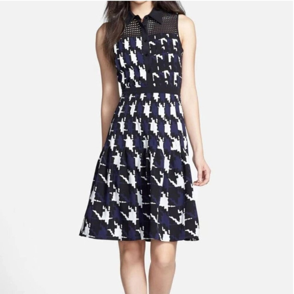 Trina Turk Black Dress Joelle Print A-Line Dress Size 8  New with Tags NWT